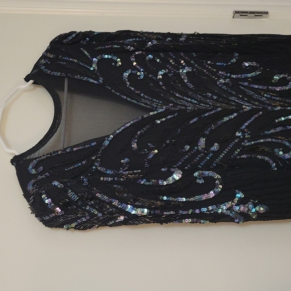 VTG AJ BARI 1980s Great Gatsby Heavily Beaded Sequin Silk Power Dress - Picture 6 of 12